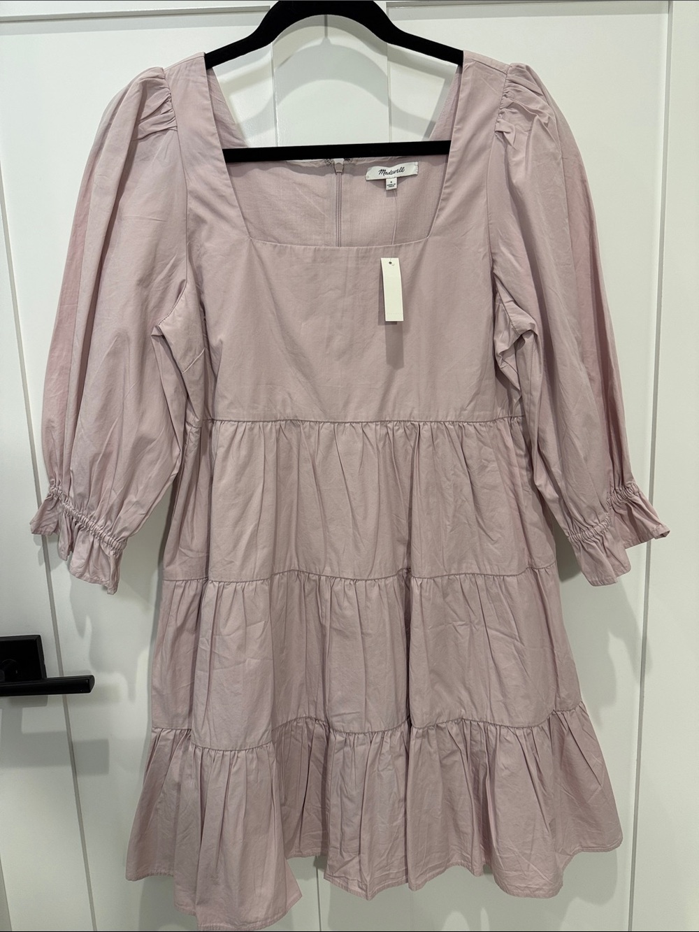 Madewell Pink Tiered Square-Neck Long Sleeve Dress